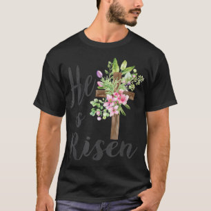T-shirt Il est ressuscité Croix florale de Jésus pour le j
