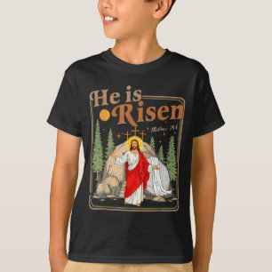 T-shirt Il est ressuscité matthew 28_6 rétro vintage croix