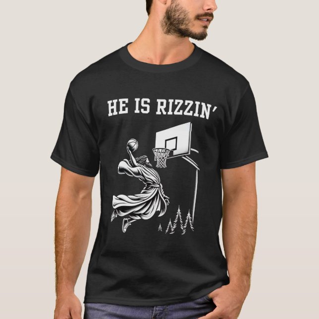 T-shirt Il Est Rizzin Funny Basketball Retro Christian (Devant)