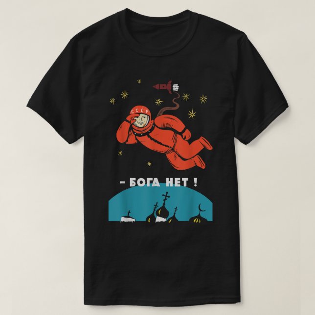 T-shirt Il n'y a pas de Dieu Rétro Athéiste Youri Gagarine (Design devant)