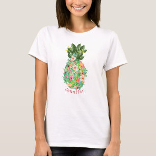T-shirt Île Ananas Tropical Floral Nom personnalisé