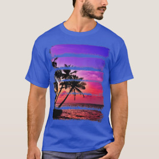 T-shirt Île tropicale Coucher de soleil Palmiers Océan Pla