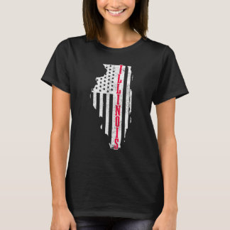 T-shirt Illinois American Flag State Map Fierté patriotiqu