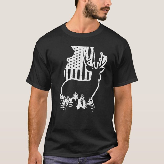 T-shirt Illinois Elk Chasse State Map US Drapeau Patriotiq (Devant)