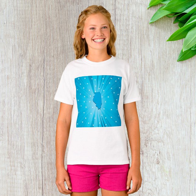 T-shirt Illinois State Silhouette Blue Starburst (Créateur téléchargé)