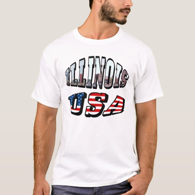 T-shirt Illinois USA Drapeau et texte de la photo d'état (Devant)