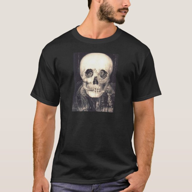 T-shirt Illusion optique d'amour de crâne rétro (Devant)
