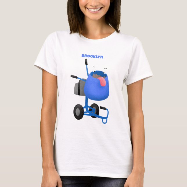 T-shirt Illustration amusante du mélangeur de ciment bleu (Devant)