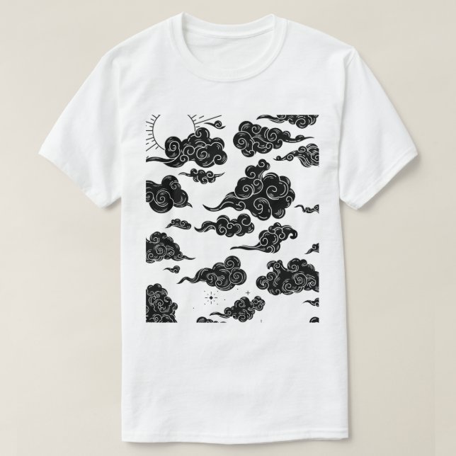 T-shirt Illustration Black Clouds White Sky (Design devant)