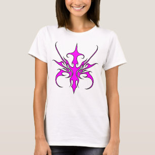T-shirt Illustration d'art linéaire tribal rose et noir fé