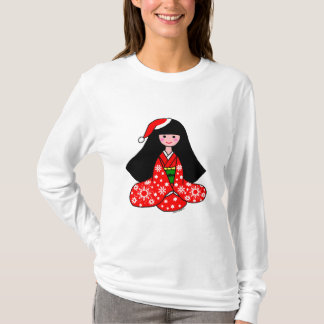 T-shirt Illustration de bande dessinée de Noël de fille de