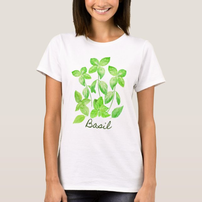 T-shirt Illustration de basilic d'aquarelle (Devant)