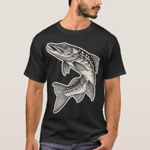 T-shirt Illustration de brochet gravée vintage