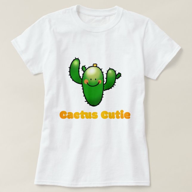 T-shirt Illustration de cactus souriant mignon (Design devant)