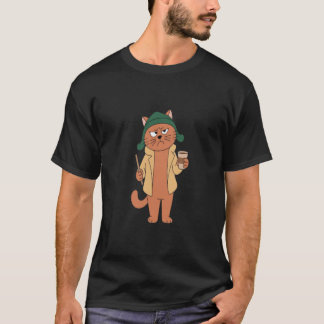 T-shirt Illustration de chat grincheux au café, humeur drô
