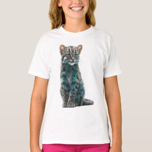 T-shirt Illustration de chat sauvage Teal Ombre pour enfan