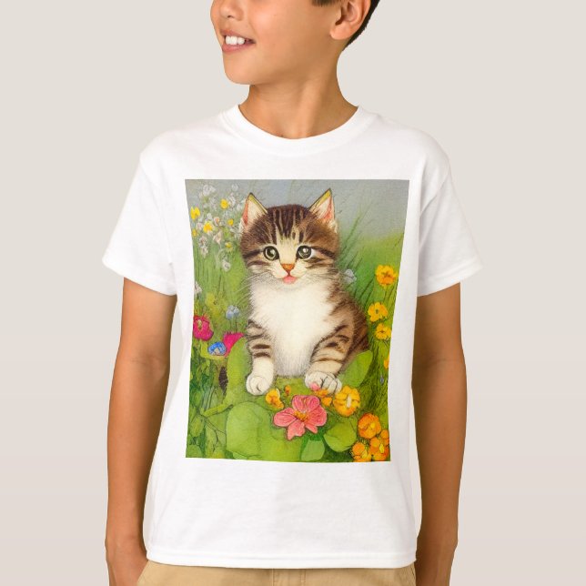 T-shirt Illustration de chat souriant vintage (Devant)