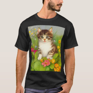 T-shirt Illustration de chat souriant vintage