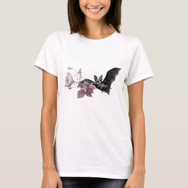 T-shirt Illustration de chauve-souris victorienne avec ros (Devant)
