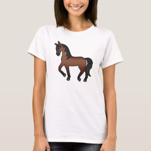 T-shirt Illustration de cheval bai brun trottant en dessin