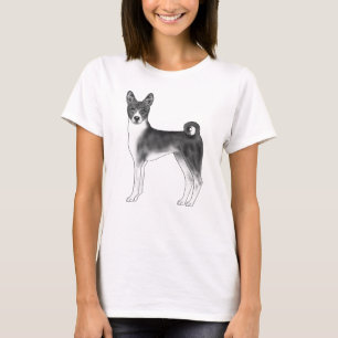 T-shirt Illustration de chien Basenji mignon en noir et bl