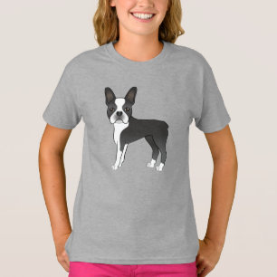 T-shirt Illustration de chien Boston Terrier noir et blanc