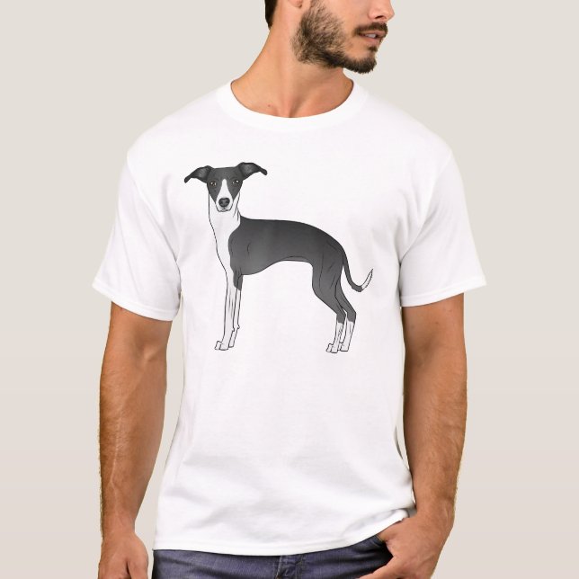 T-shirt Illustration de chien gris italien noir et blanc (Devant)