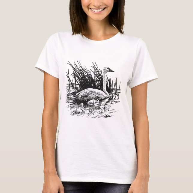 T-shirt Illustration de cygnes de trompettiste (schéma) (Devant)