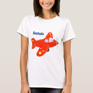 T-shirt Illustration de dessin animé d'avion rouge mignon