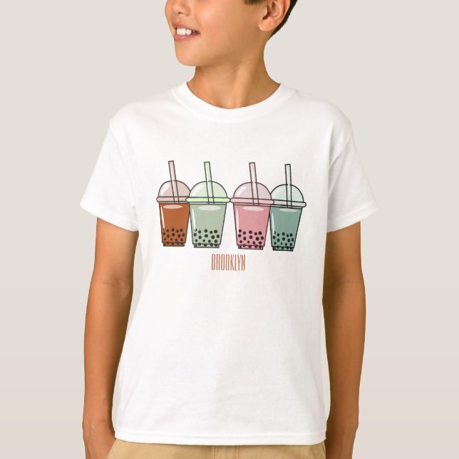 T-shirt Illustration de dessin animé pour le thé de bulle (Devant)