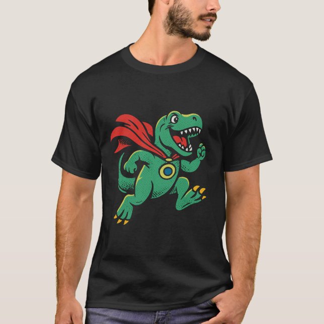 T-shirt Illustration de dessin de Superhero Dinosaur (Devant)