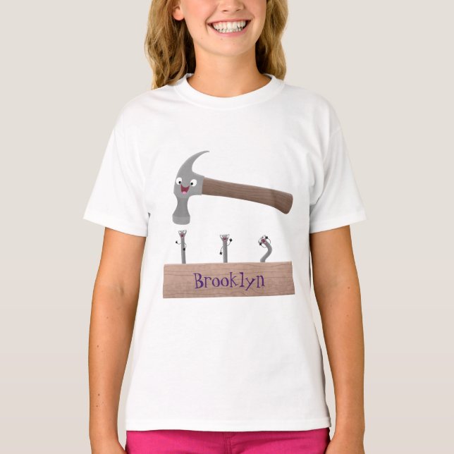 T-shirt Illustration de dessin mignon, marteau et ongles (Devant)