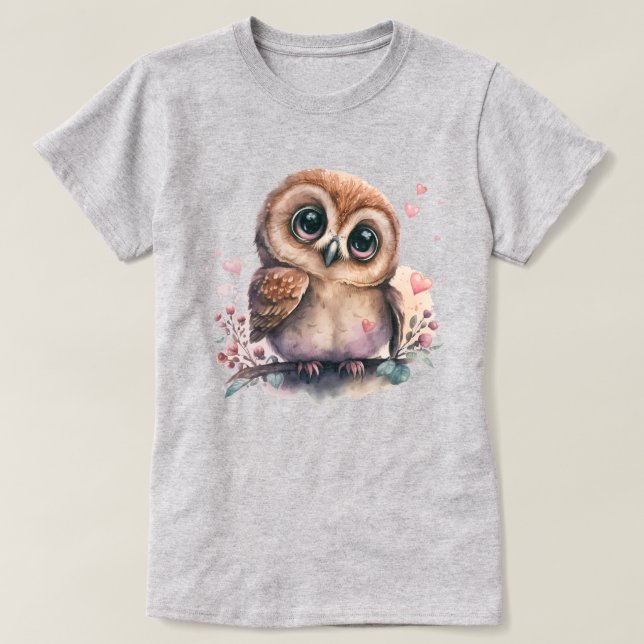 T-shirt Illustration de hibou entourée de coeurs et de fle (Design devant)