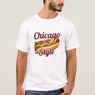 T-shirt Illustration de hot-dog de style Chicago pour les