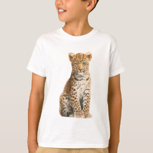 T-shirt Illustration de jeune léopard assis aux yeux bleus