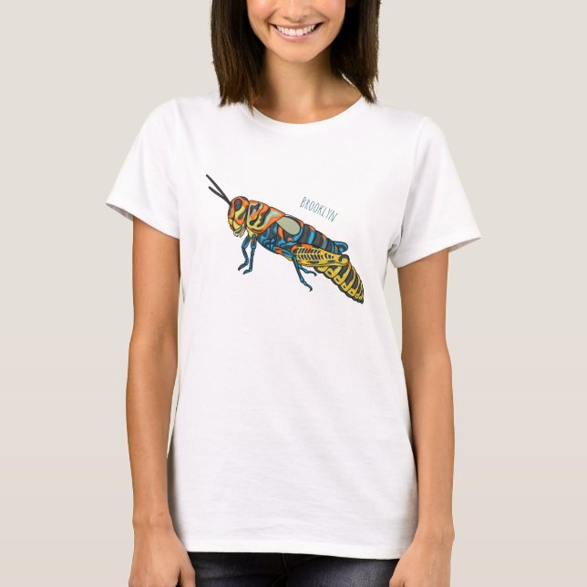 T-shirt Illustration de la caricature de la sauterelle en  (Devant)