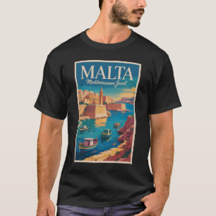 T-shirt Illustration de la côte maltaise Art de voyage vin