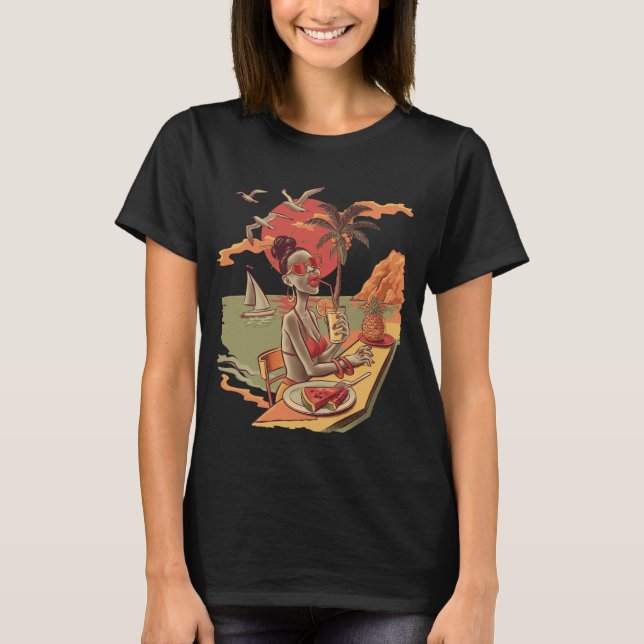T-shirt Illustration de la fille d'été (Devant)