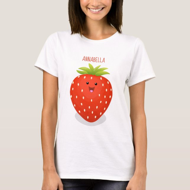 T-shirt Illustration de la fraise Cute kawaii (Devant)