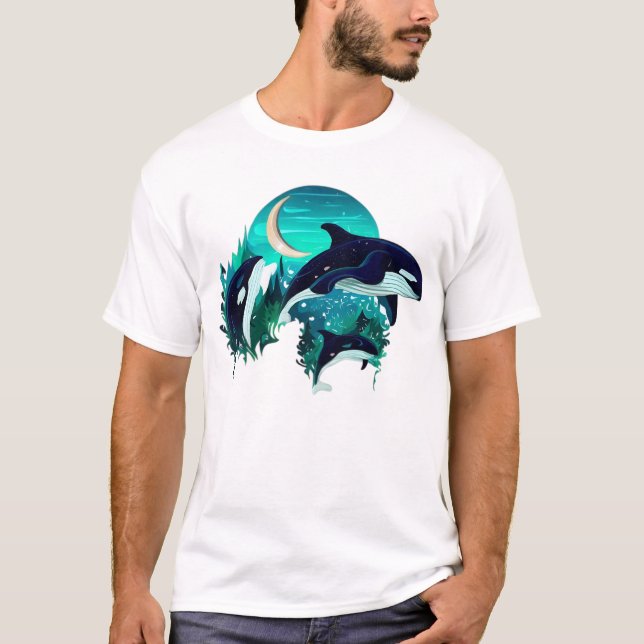 T-shirt Illustration de la nature bleue du Cool des balein (Devant)