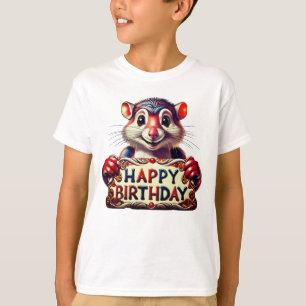 T-shirt Illustration de la souris d'anniversaire joyeuse