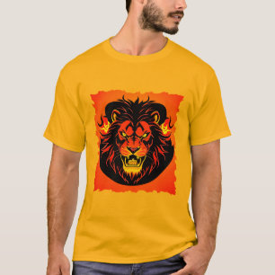 T-shirt Illustration de Lion Fougueux Entouré de Flamboyan