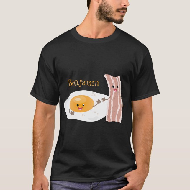T-shirt Illustration de l'oeuf de Cute kawaii et du bacon (Devant)