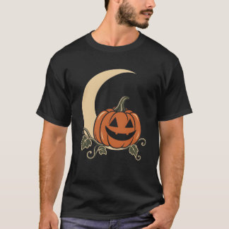 T-shirt Illustration de lune croissante et de citrouille d