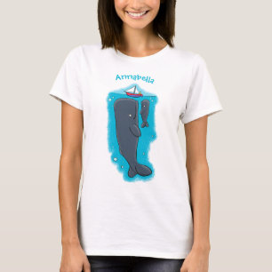 T-shirt Illustration de mignons baleines et voiliers
