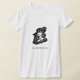 T-shirt Illustration de mode Femme Glamour avec Chat