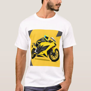 T-shirt Illustration de moto de course jaune et de pilote