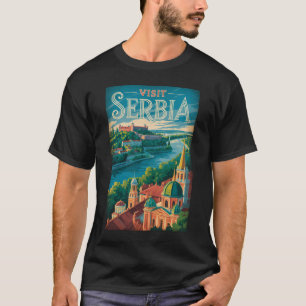 T-shirt Illustration de paysage serbe Art de voyage vintag