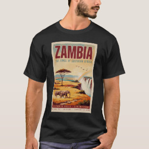 T-shirt Illustration de paysage zambien Art de voyage vint