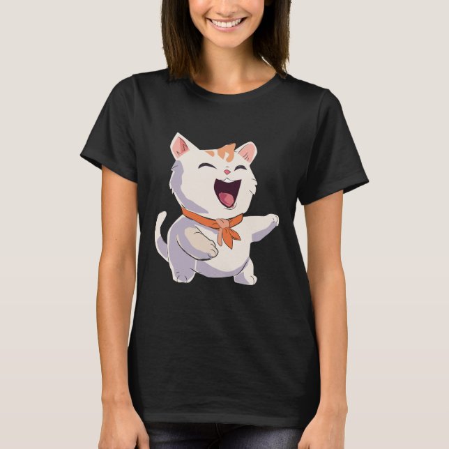T-shirt Illustration de rire de chat (Devant)